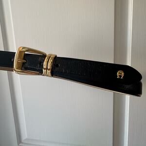 Etienne Aigner Black Leather Belt with Gold Buckle